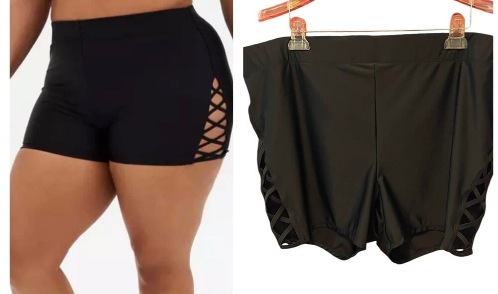 New Torrid 4 (4x 26) Black Strappy Lattice Side Bike Swim Shorts 3.5" Inseam